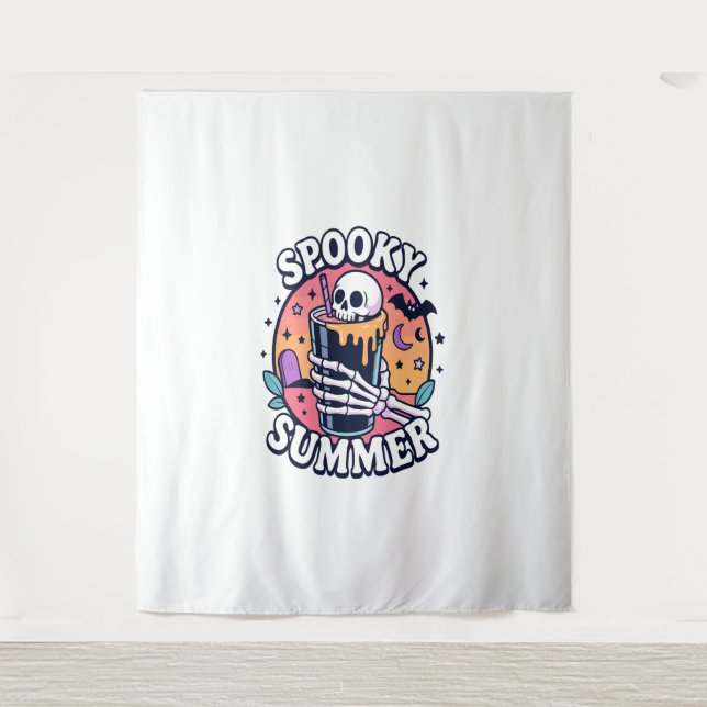Halloween Spooky Summer Skeleton Drink Wandteppich (Vorderseite)