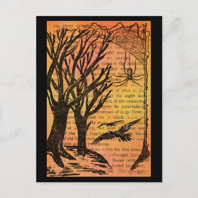 Halloween Spooky Trees Birds Spiderweb Postkarte (Vorderseite)
