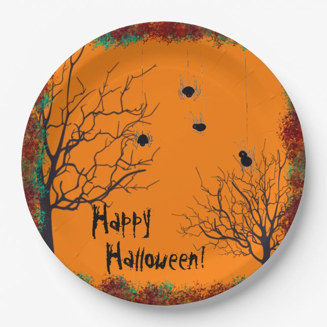 Halloween Spooky Trees Spinnen fallen Folies Pappteller (Vorderseite)