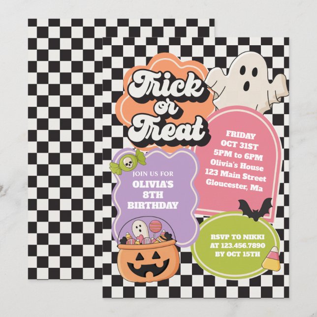 Halloween Spooky Vibes zum Geburtstag Einladung (Vorne/Hinten)