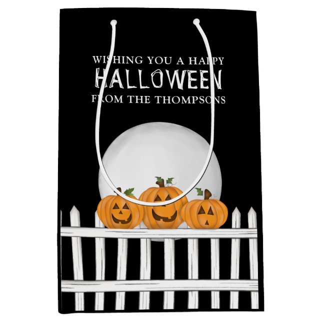 Halloween Spooky Whimsical Pumpkin Kürbislaternen Mittlere Geschenktüte (Vorderseite)