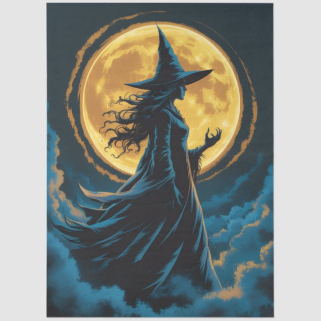 Halloween Spooky Witch a Full Moon Seidenpapier (Vorderseite)
