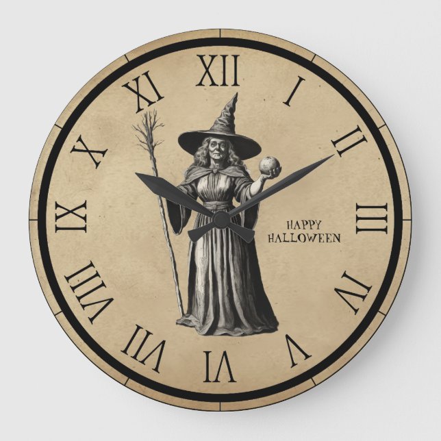 Halloween Spooky Witz a Vollmond Große Wanduhr (Vorderseite)