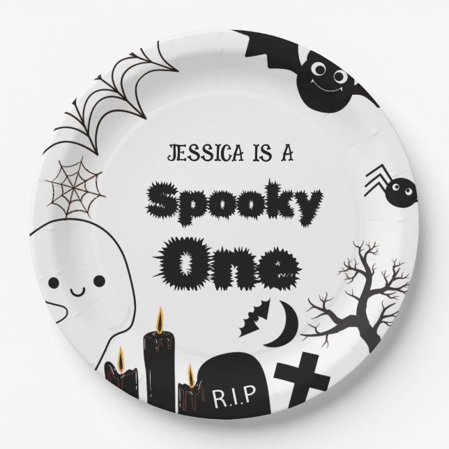 Halloween Sppoky One First Birthday party Pappteller (Vorderseite)