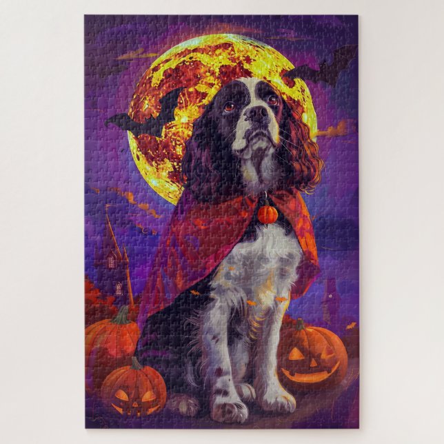 Halloween Springer Spaniel Vampir Kürbisse Gruseli (Vertikal)