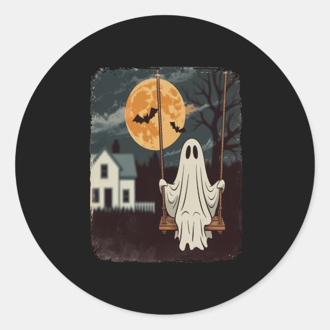 Halloween Spuk Ghost Swing Runder Aufkleber (Vorderseite)