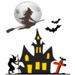 Halloween Spuk Haus Fotoskulptur<br><div class="desc">An einem Vollmondtag um das Spuk Haus herum gibt es Hexen,  und Fledermäuse fliegen. Dieses Design ist anpassbar und steht für eine Vielzahl von Produkten zur Verfügung. Das Hinzufügen von Text ist optional.</div>