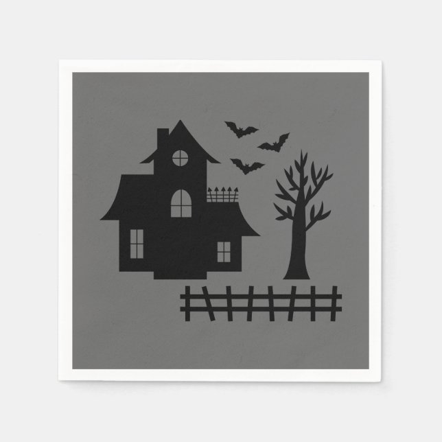 Halloween Spuk Haus mit Fledermäusen und Bäumen in Serviette (Vorderseite)