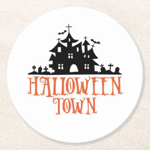 Halloween - Spuk Haus, Spooky Church Runder Pappuntersetzer