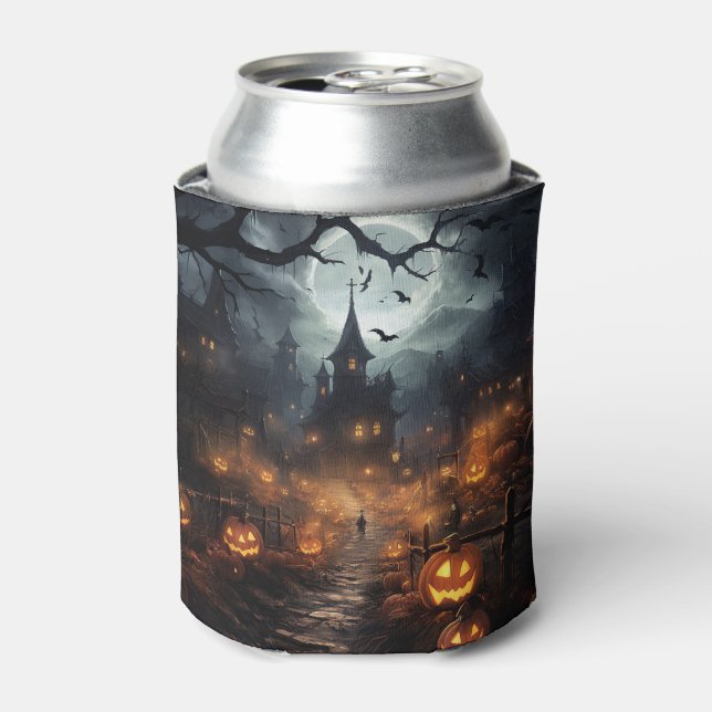 Halloween, Spuk Häuser, Pumpkins und Fledermäuse Dosenkühler (Kanne Vorderseite)