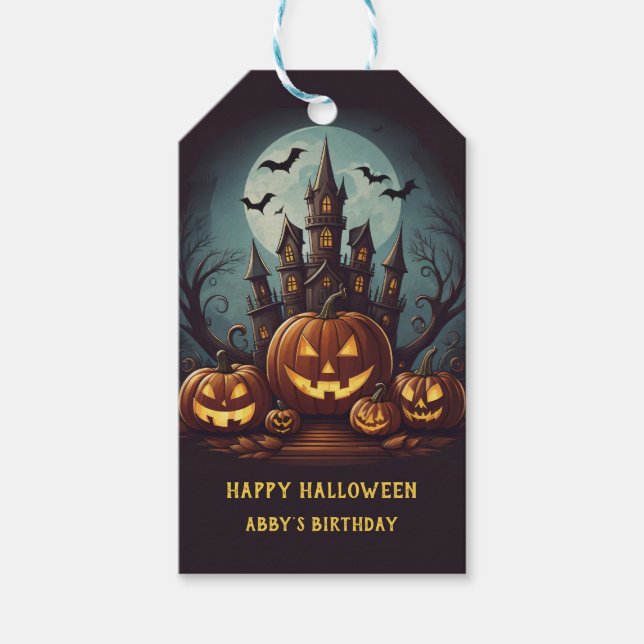 Halloween Spuk Hausfamilie Geschenkanhänger (Vorderseite)