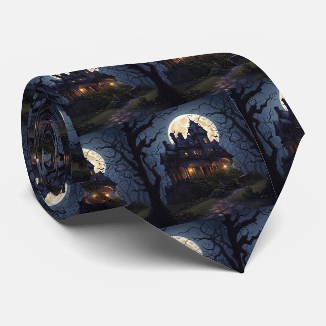 Halloween Spuk Herrenhaus mit Mond Krawatte (Gerollt)