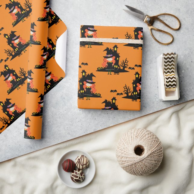 Halloween Spuk Hexenhaus Orange Geschenkpapier (Kunsthandwerk)