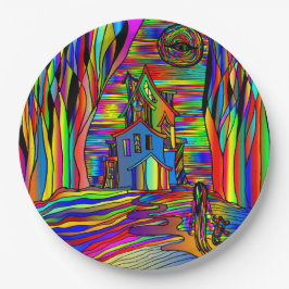 Halloween Spuk House Abstrakt farbenfroh 9" Pappteller