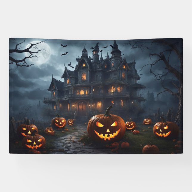 Halloween Spuk House and Jack-O-Lanterns Banner (Horizontal)