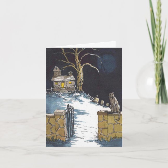 Halloween Spuk House Beängstigend Cat Card Karte (Vorderseite)