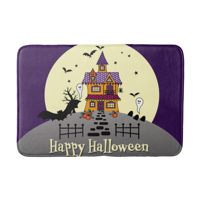 Halloween Spuk House Black Bat Full Moon Ghost Badematte (Vorderseite)