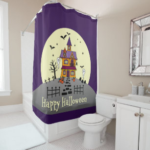 Halloween Spuk House Black Bat Full Moon Ghost Duschvorhang