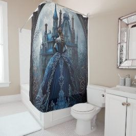 Halloween Spuk House Blue Night Beängstigend Duschvorhang