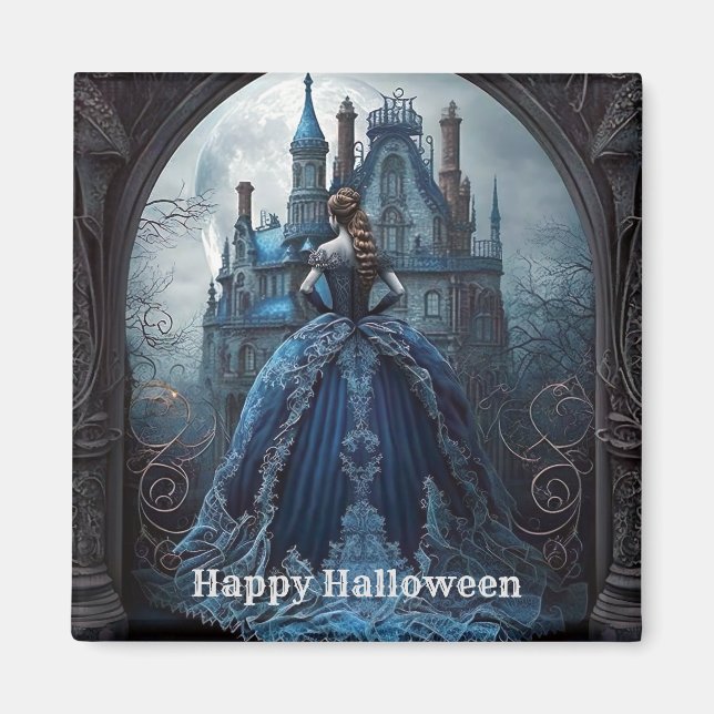 Halloween Spuk House Blue Night Beängstigend Magnet (Vorne)
