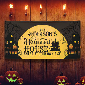 Halloween Spuk House geht auf eigenes Risiko ein Banner