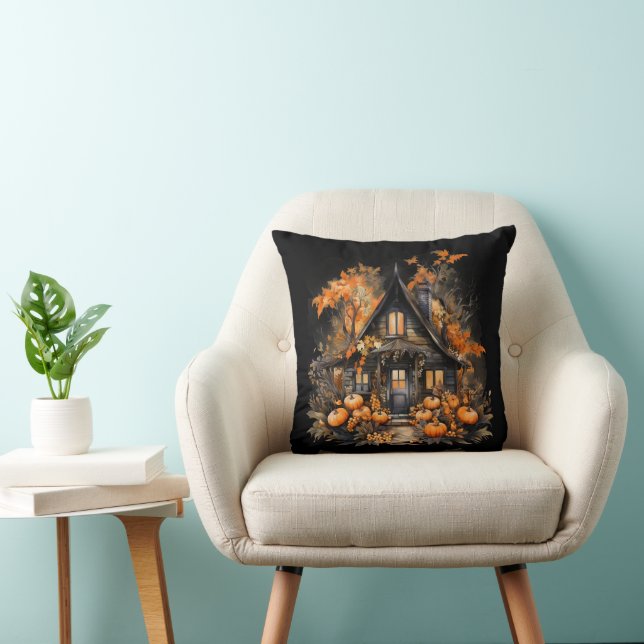 Halloween Spuk House mit Pumpkins & Foliage Kissen (Stuhl )