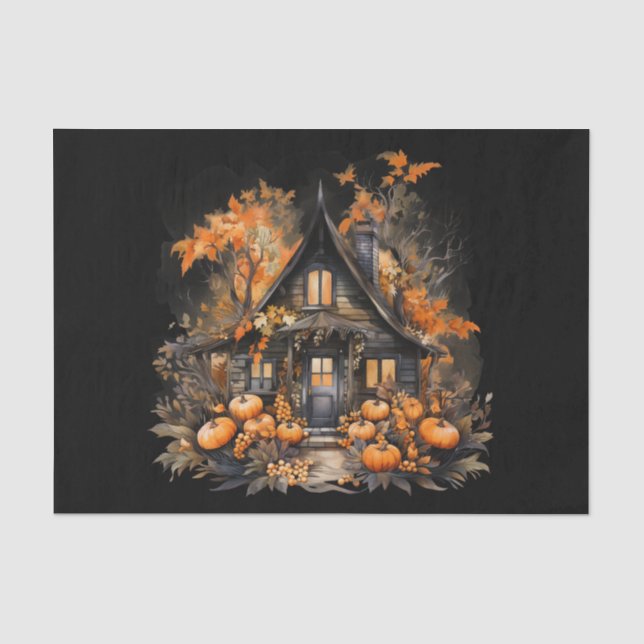 Halloween Spuk House mit Pumpkins & Foliage Seidenpapier (Vorderseite)