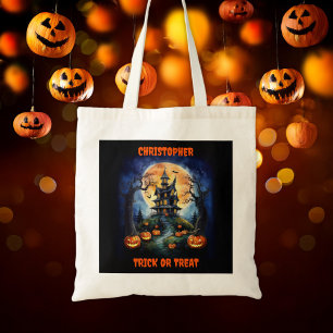 Halloween Spuk House mit Pumpkins Name Tragetasche