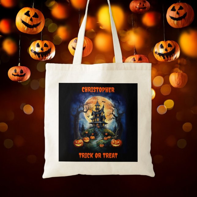 Halloween Spuk House mit Pumpkins Name Tragetasche (Von Creator hochgeladen)