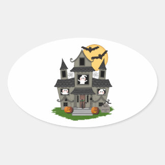 Halloween Spuk House Ovaler Aufkleber
