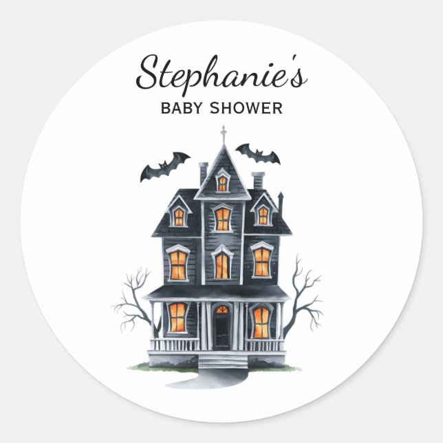 Halloween Spuk House Pumpkin & Baby Dusche Runder Aufkleber (Vorderseite)