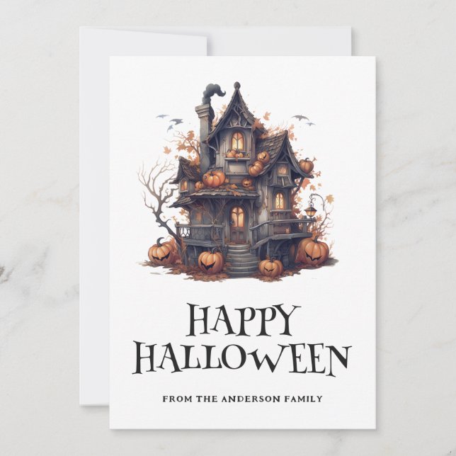 Halloween Spuk House Pumpkins Card Feiertagskarte (Vorderseite)