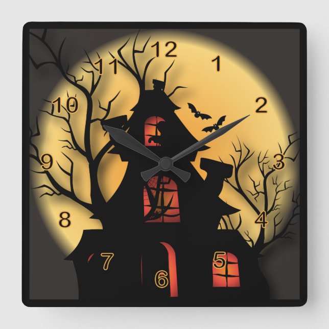 Halloween Spuk House Quadratische Wanduhr (Vorderseite)