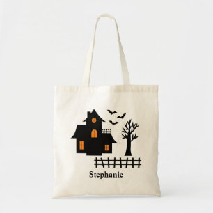 Halloween Spuk House Silhouette und Name Tragetasche