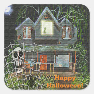 Halloween Spuk House Square Stickers