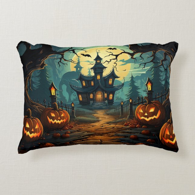 Halloween Spuk House Throw Dekokissen (Vorderseite)