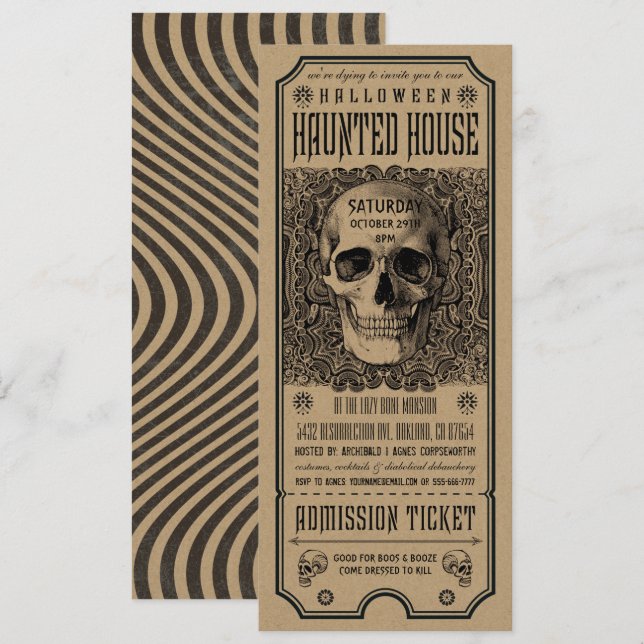 Halloween Spuk House Ticket Einladungen Kraft (Vorne/Hinten)