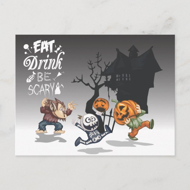 Halloween Spuk House Werewolf Skeleton Pumpkin Postkarte (Vorderseite)