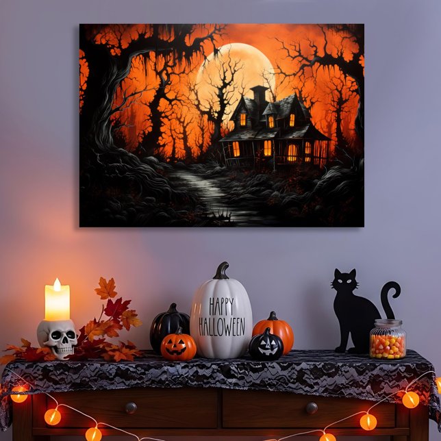 Halloween Spuk Manor in Amber Dusk Leinwanddruck (Von Creator hochgeladen)
