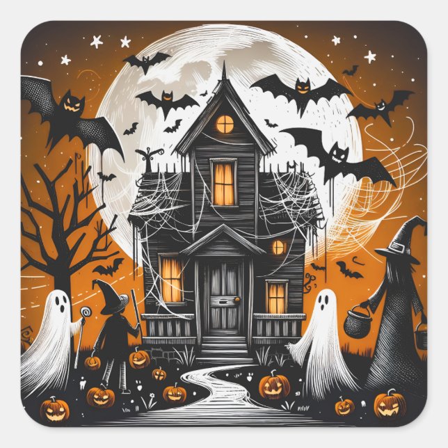 Halloween-Spuk Quadratischer Aufkleber (Vorderseite)