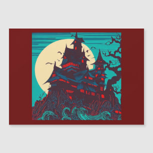 Halloween - Spuk Schloss Holzschnitt 3 Magnetkarte