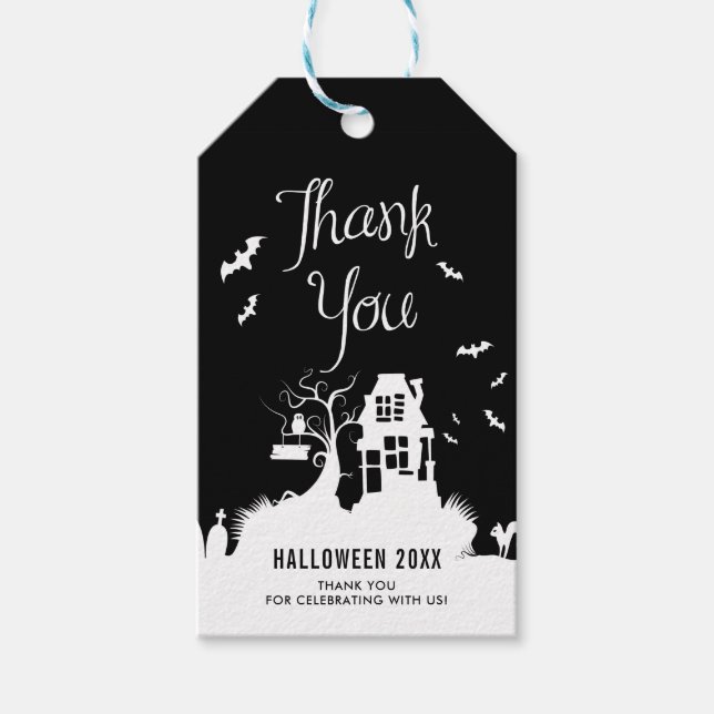 Halloween, Spuk Schwarz-Weiß-Haus Vielen Dank Geschenkanhänger (Vorderseite)