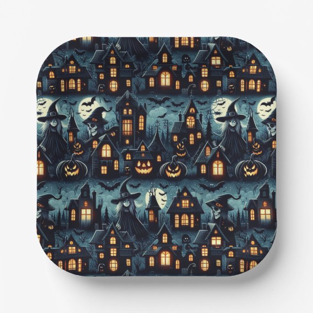 Halloween-Spuk Szene Pappteller (Vorderseite)