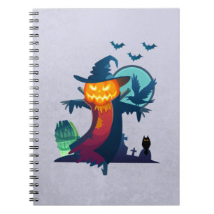Halloween Spuk Vogelscheuche mit Fledermäusen und  Notizblock