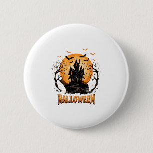 Halloween Spukhaus Fledermaus Mond Grafikdesign Button