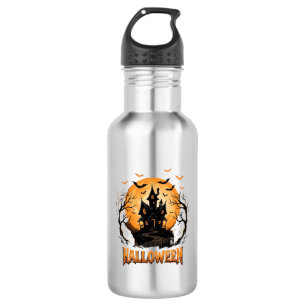 Halloween Spukhaus Fledermaus Mond Grafikdesign Edelstahlflasche
