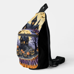 Halloween,Spukhaus, Gruselige Kürbisse,Fledermäuse Crossbody Bag