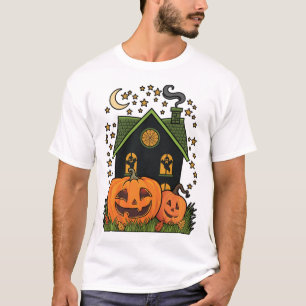 Halloween Spukhaus Kürbisse Geister Mond Sterne T-Shirt