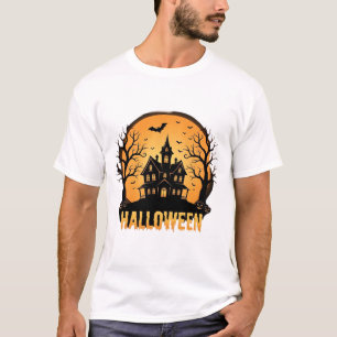 Halloween Spukhaus Mond Silhouette Design T-Shirt