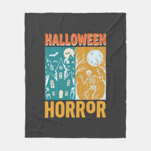 Halloween Spukhaus Mond Skelett Design_1 Fleecedecke